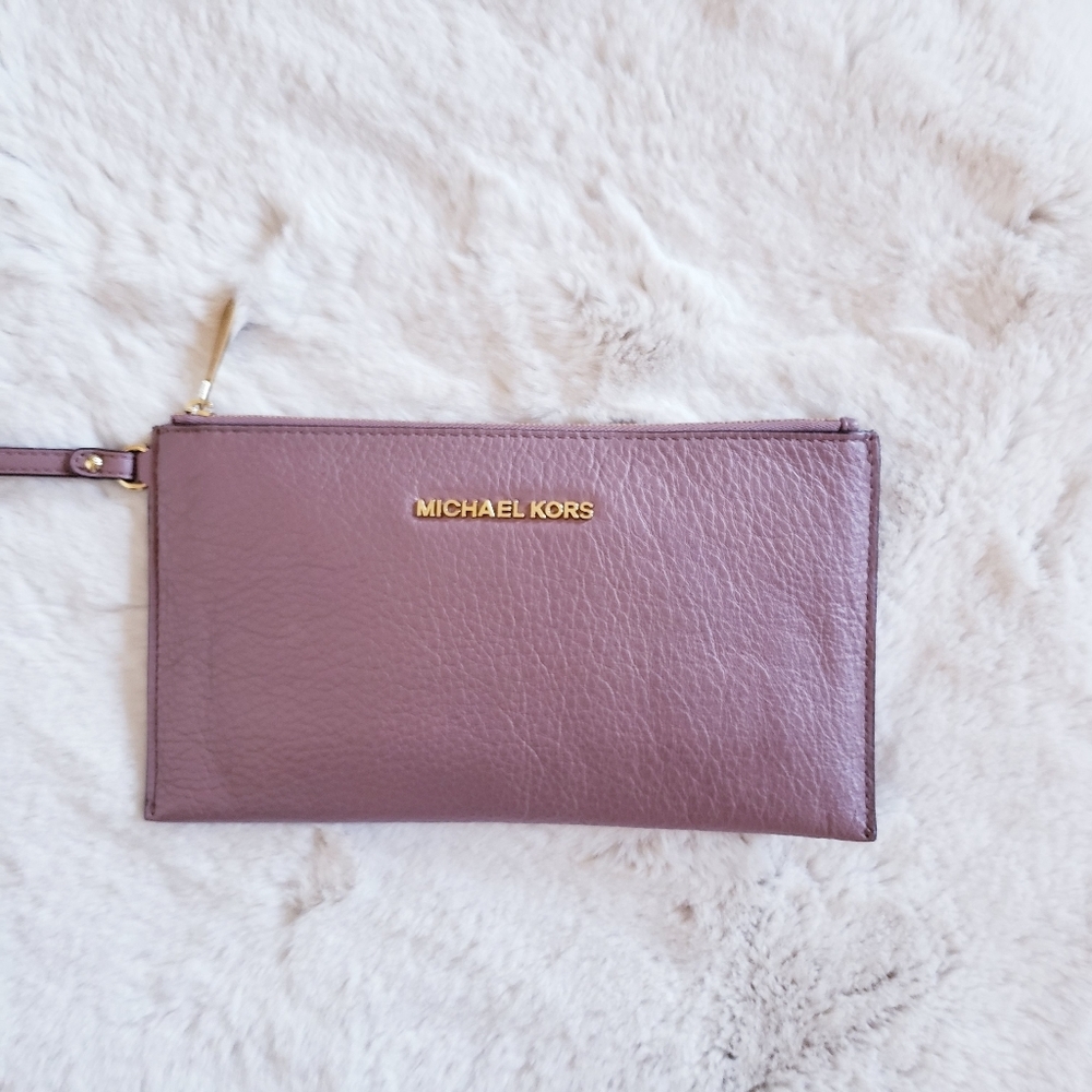 Michael Michael Kors Large Zip Jet Set Wristlet Clutch Pebbled Leather Pink